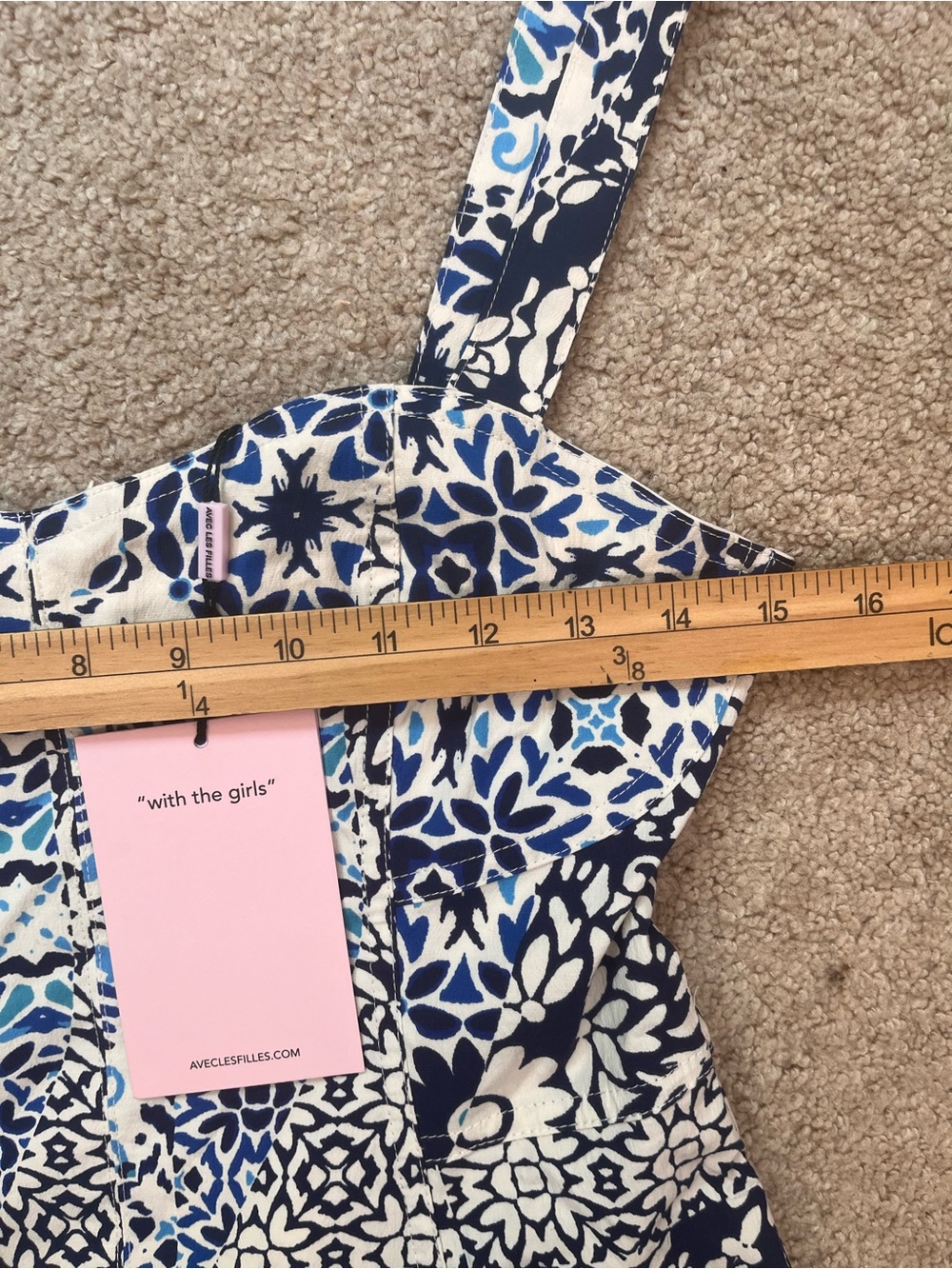 Avec Les Filles Mini Dress Size 2 Barcelona Tile Print Blue White Fit Flare NWT - Picture 10 of 11